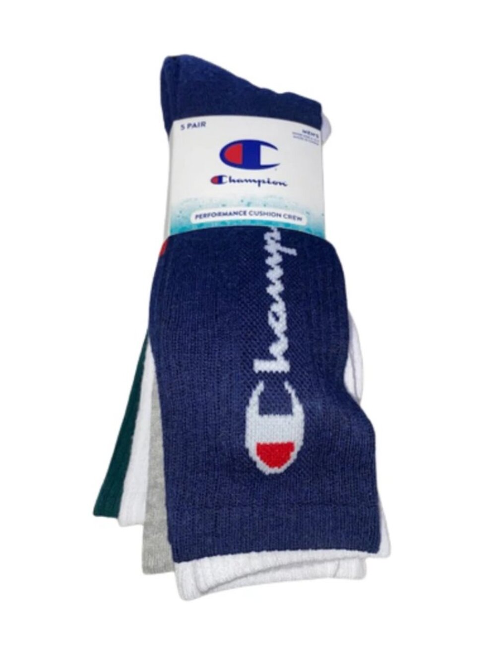 Champion 5 Pair Performance Cushion Crew Socks, Shoe Size 6-12.5